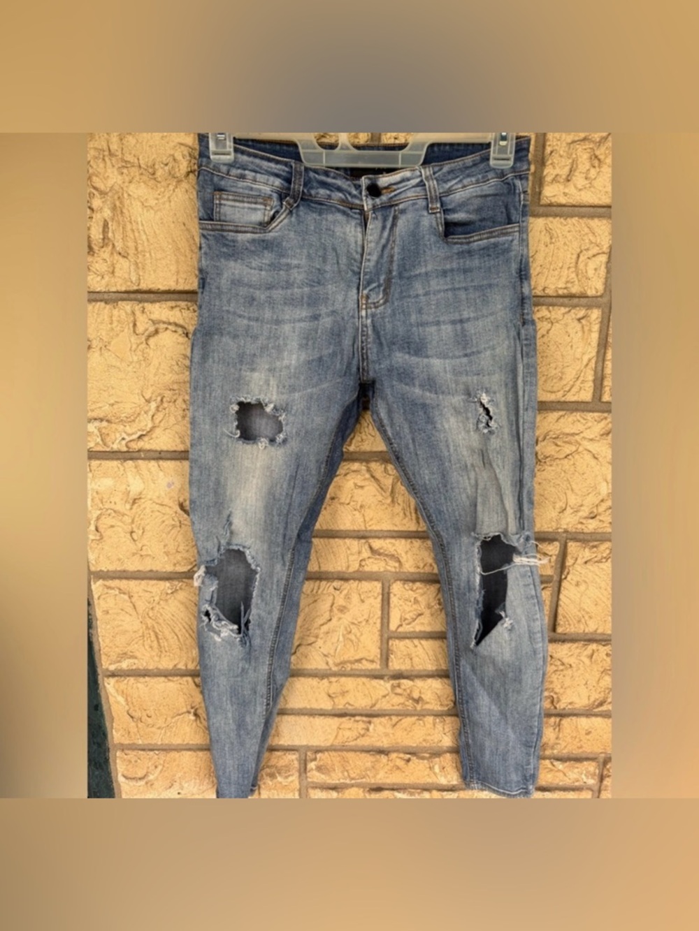 Skinny Fit Denim collection Distressed Jeans with Knee Rips Size 30